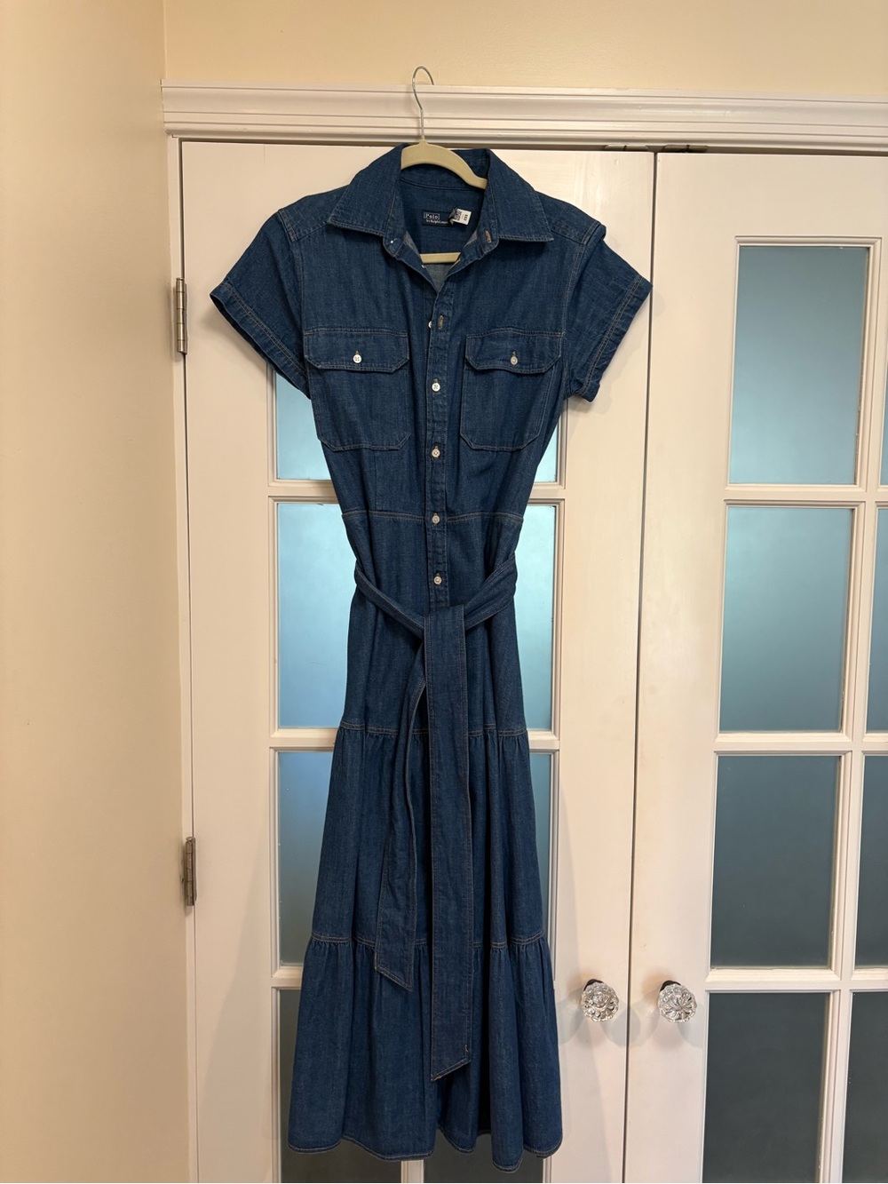 Polo by Ralph Lauren Dark Blue Denim Maxi Shirt Dress with Tie Waist